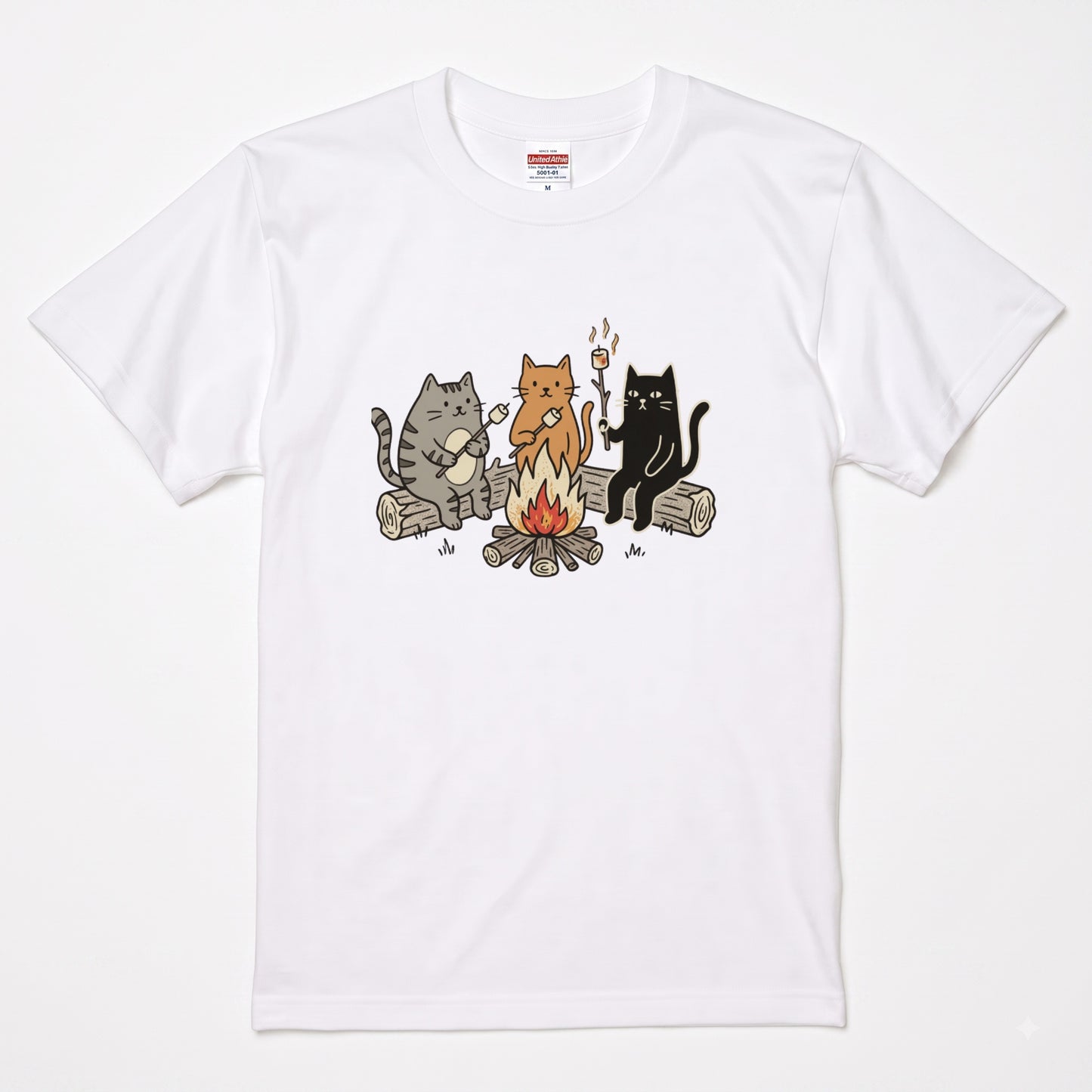 焚き火 猫マシュマロ Tシャツ - CAMPMODE | キャンプ ウェア