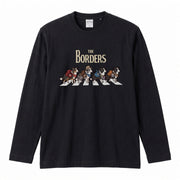 THE BORDERS ボーダーコリー散歩デザイン ブラック長袖Tシャツ