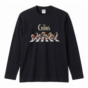 THE CHINS 狆(ちん)散歩デザイン ブラック長袖Tシャツ