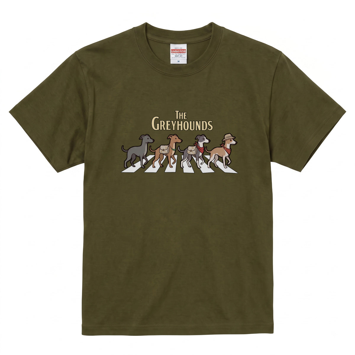 THE GREYHOUNDS 横断歩道 キャンプ ゆるかわ Tシャツ 【犬好き・愛犬家・アウトドア・ギフトに最適】