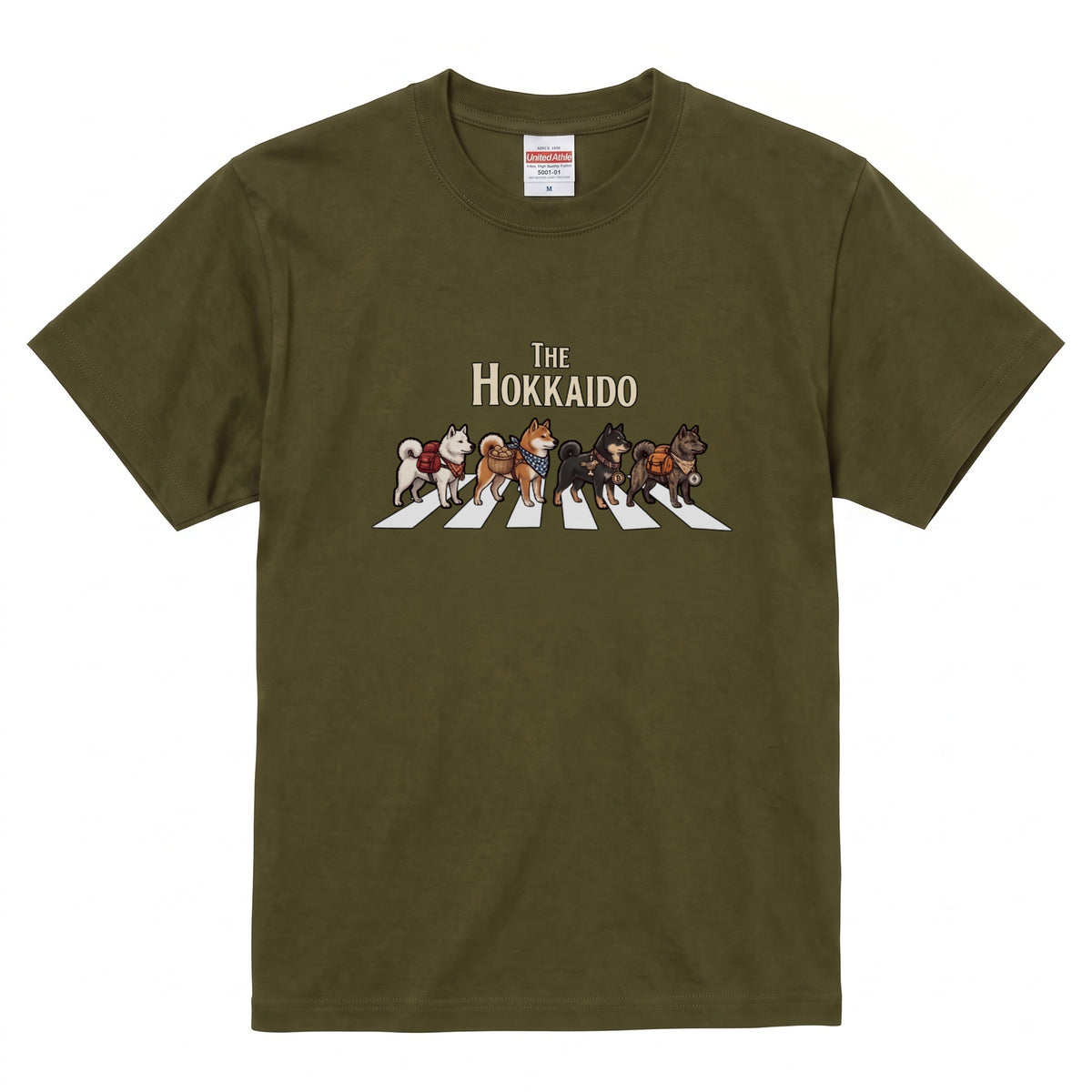 THE HOKKAIDO 横断歩道 キャンプ ゆるかわ Tシャツ 【犬好き・愛犬家・アウトドア・ギフトに最適】