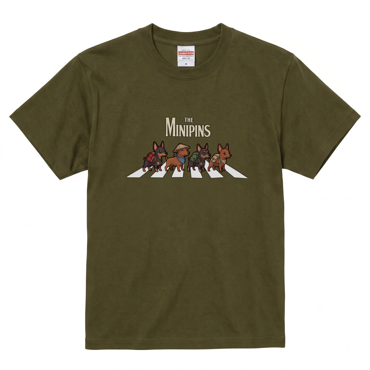 THE MINIPINS 横断歩道 キャンプ ゆるかわ Tシャツ 【犬好き・愛犬家・アウトドア・ギフトに最適】