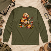 Maltipoo Campfire Guitar Night 焚き火でアコギを弾く犬デザイン | 長袖Tシャツ | バックのみプリント