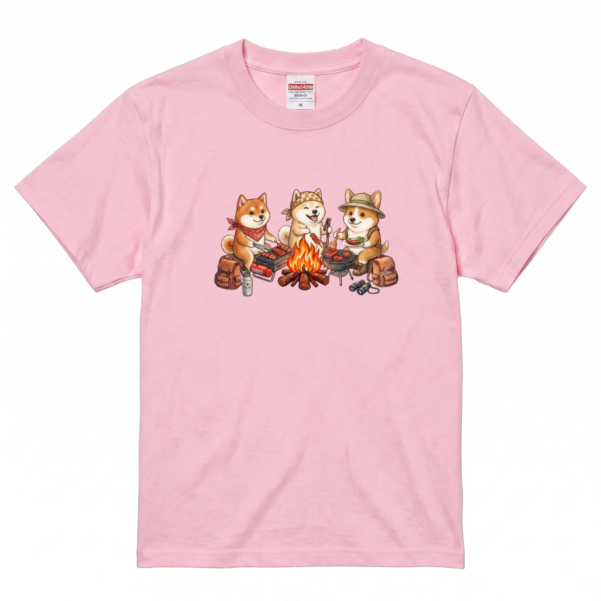 【柴犬・キャンプ&BBQ】おしゃれな白Tシャツ | CAMPMODE