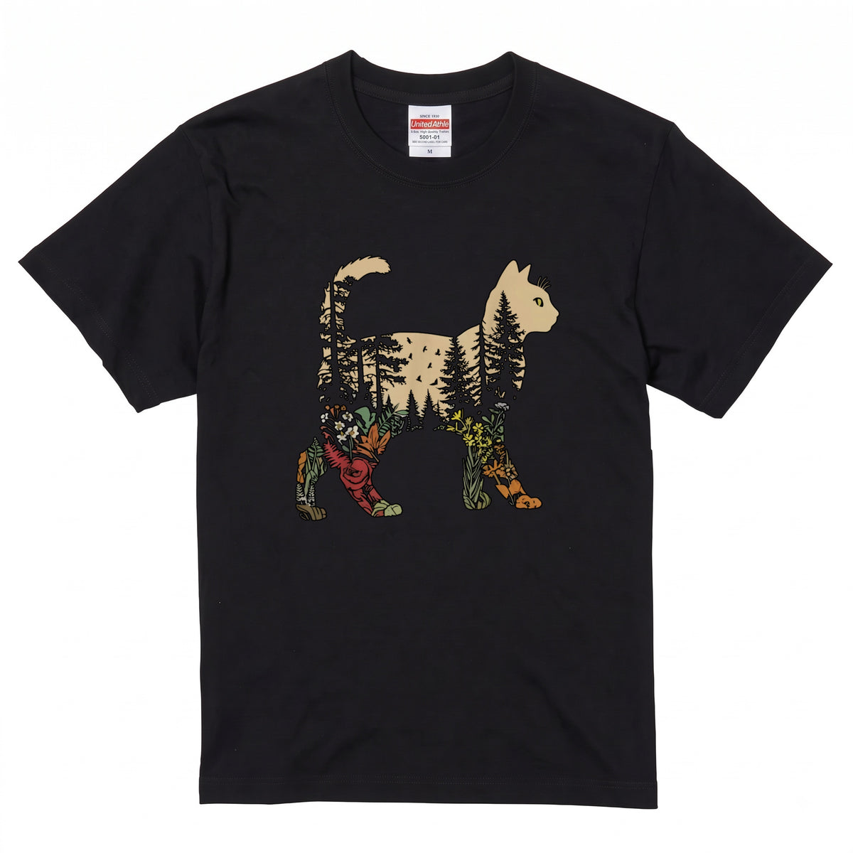 猫と森の植物 Tシャツ | 猫好き・ボタニカル・自然・アウトドア・おしゃれに人気