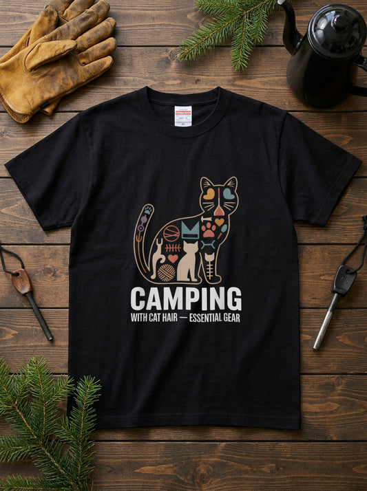 ãç«ã®æ¯ã¯å¿
é ã®ã¢ãCAMPING WITH CAT HAIR ã¢ã¶ã€ã¯ç«ã°ã©ãã£ãã¯é»Tã·ã£ã | CAMPMODE