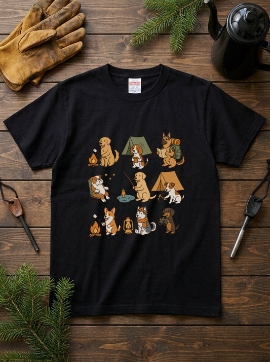 キャンプ 犬 Tシャツ 可愛い 犬 キャンプライフ アウトドア 半袖 ユニセックス ギフト