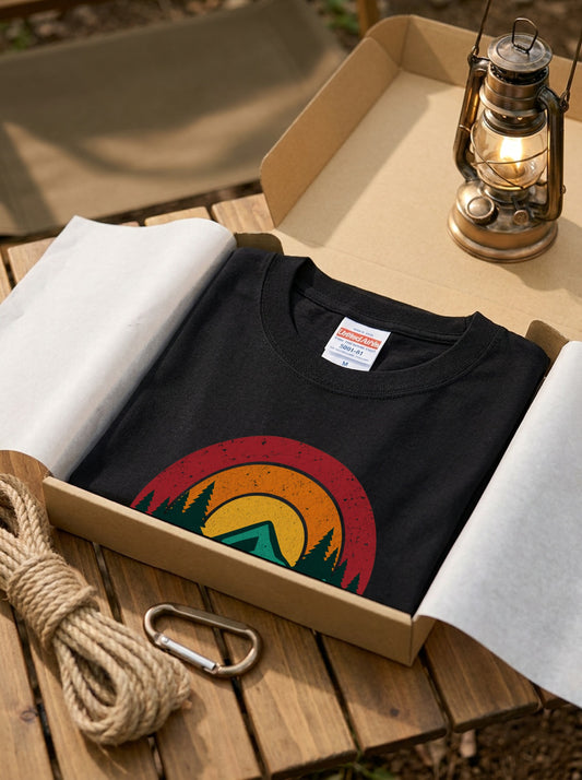 「I'd hike that」ハイキング Tシャツ - レトロ サンセット(夕日)グラフィックTシャツ 登山 キャンプ 服