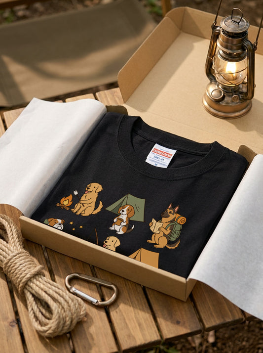キャンプ 犬 Tシャツ 可愛い 犬 キャンプライフ アウトドア 半袖 ユニセックス ギフト