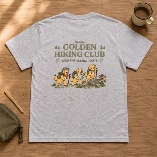 Golden Retriever hiking club ゴールデンレトリバー 登山 Tシャツ |バックプリント