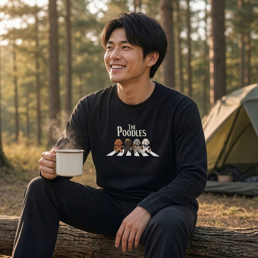 THE POODLES ロンT | レトロ クラシック バンド風 犬グラフィック 長袖 カジュアル Tシャツ【おもしろTシャツ・普段着・ルームウェア・ユニセックス・ギフトに最適】