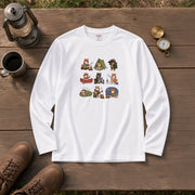 SHIBA CAMP | 手描き風 柴犬 キャンプギア かわいい グラフィック 長袖Tシャツ【和犬雑貨・秋キャンプ・アウトドア・ギフトに最適】