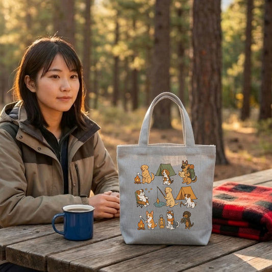 「キャンプ犬アイコン」9つのアクティビティ キャンバストートバッグ | CAMPMODE