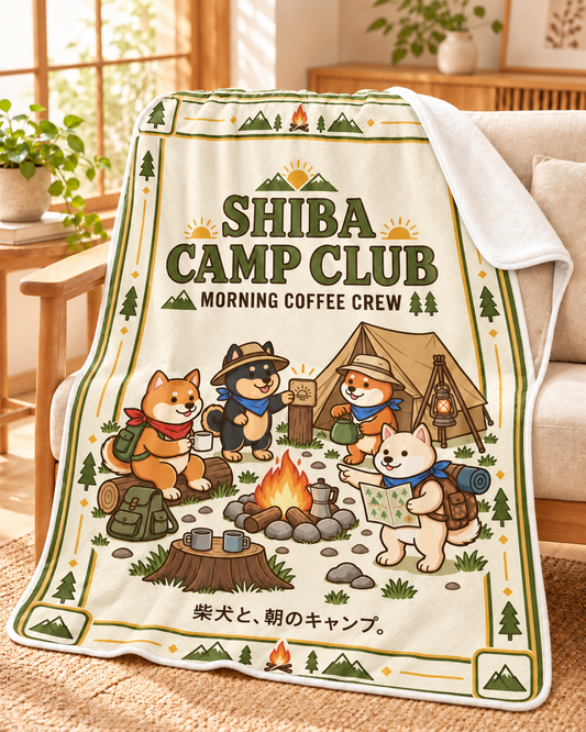 Shiba Camp Club V1 柴犬 キャンプ アウトドア ブランケット | 柴犬と、朝のキャンプ。