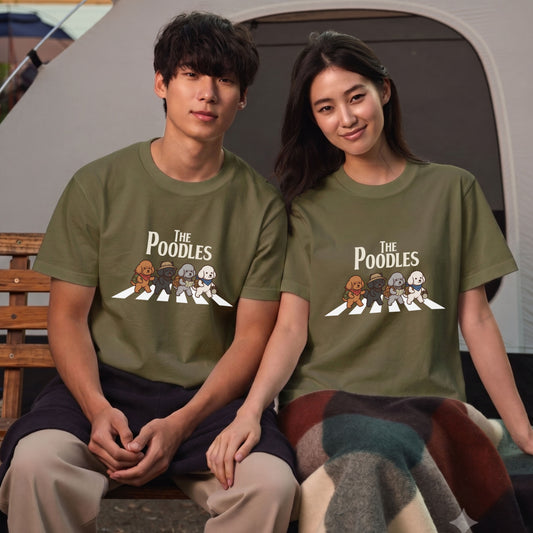 THE POODLES | 横断歩道 ゆるかわ プードル キャンプ パロディTシャツ【犬好き・愛犬家・アウトドア・ギフトに最適】