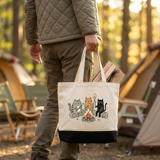 「Camping Cats」バイカラー キャンバストート - 猫柄 かわいい トート | CAMPMODE