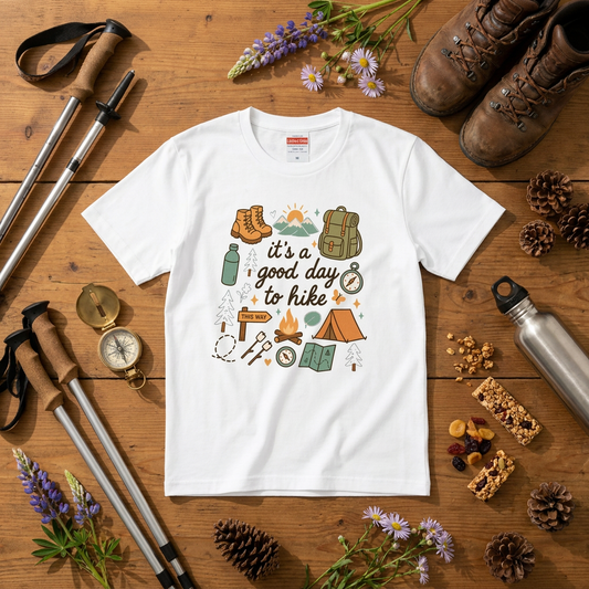 「It's a good day to hike」ハイキング Tシャツ - かわいい キャンプ グラフィックTシャツ アウトドア 登山 キャンプギア