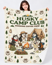 Husky Camp Coffee Crew ハスキー犬のキャンプデザイン | Blanket