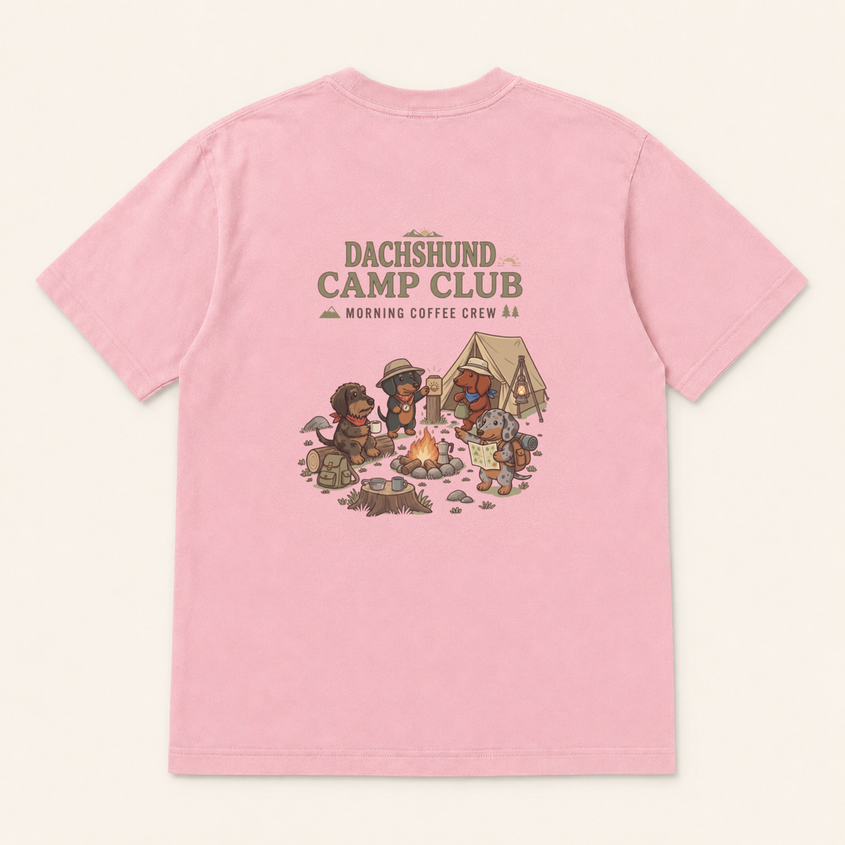 DACHSHUND CAMP CLUB ダックスフンド キャンプTシャツ｜バックプリント