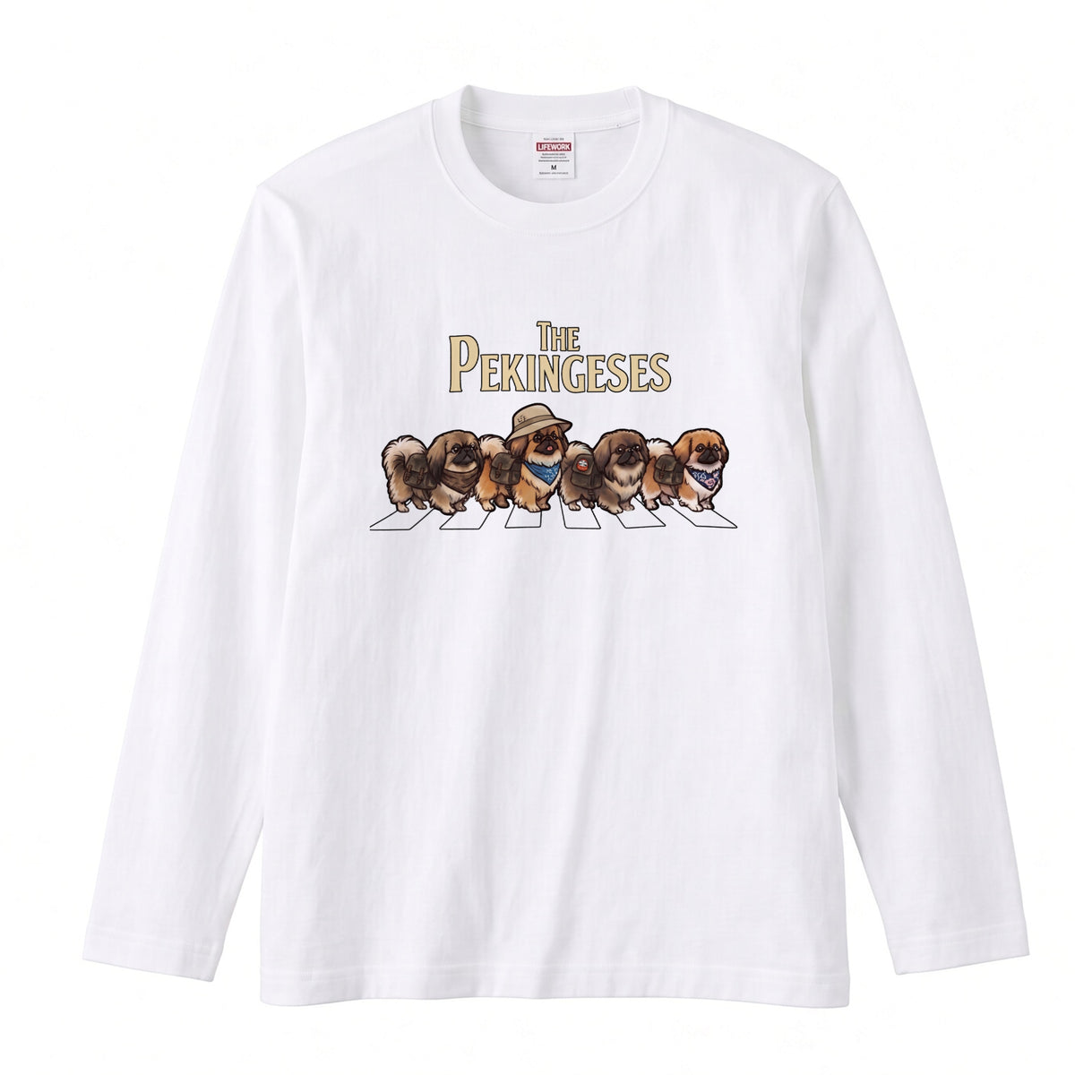 THE PEKINGESES ペキニーズ散歩デザイン ブラック長袖Tシャツ
