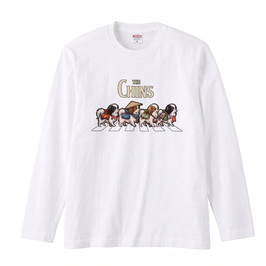 THE CHINS 狆(ちん)散歩デザイン ブラック長袖Tシャツ
