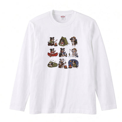 AUSTRALIAN SHEPHERD CAMP | 手描き風 オージー キャンプギア かわいい グラフィック 長袖Tシャツ【犬雑貨・秋キャンプ・ルームウェア・ギフトに最適】