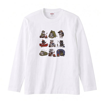 SCHNAUZER CAMP | 手描き風 シュナウザー キャンプギア かわいい グラフィック 長袖Tシャツ【犬雑貨・秋キャンプ・ルームウェア・ギフトに最適】