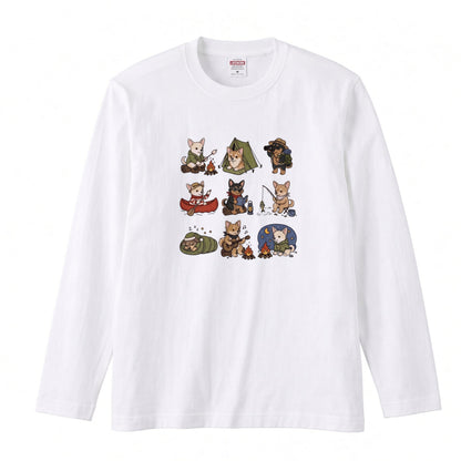 CHIHUAHUA CAMP | 手描き風 チワワ キャンプギア かわいい グラフィック 長袖Tシャツ【犬雑貨・秋キャンプ・ルームウェア・ギフトに最適】
