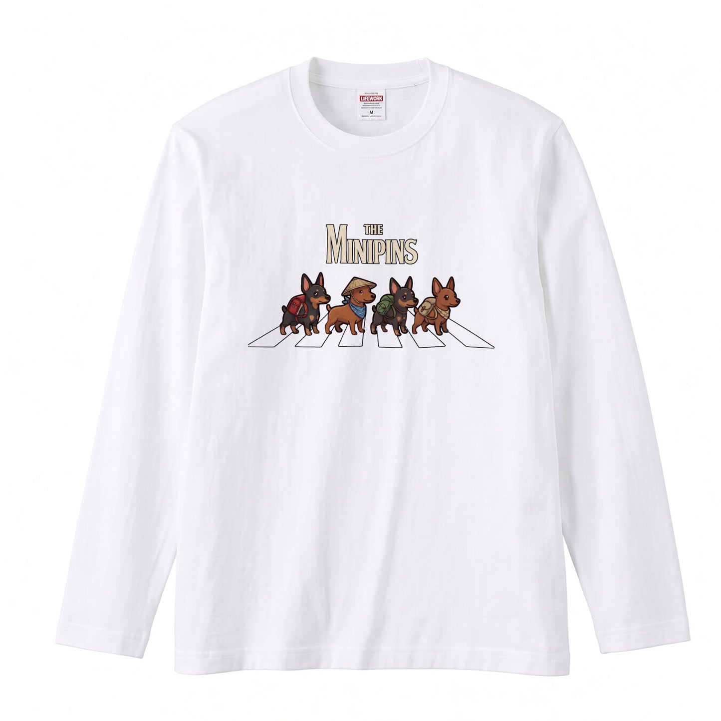 THE MINIPINS ミニチュアピンシャー散歩デザイン ブラック長袖Tシャツ