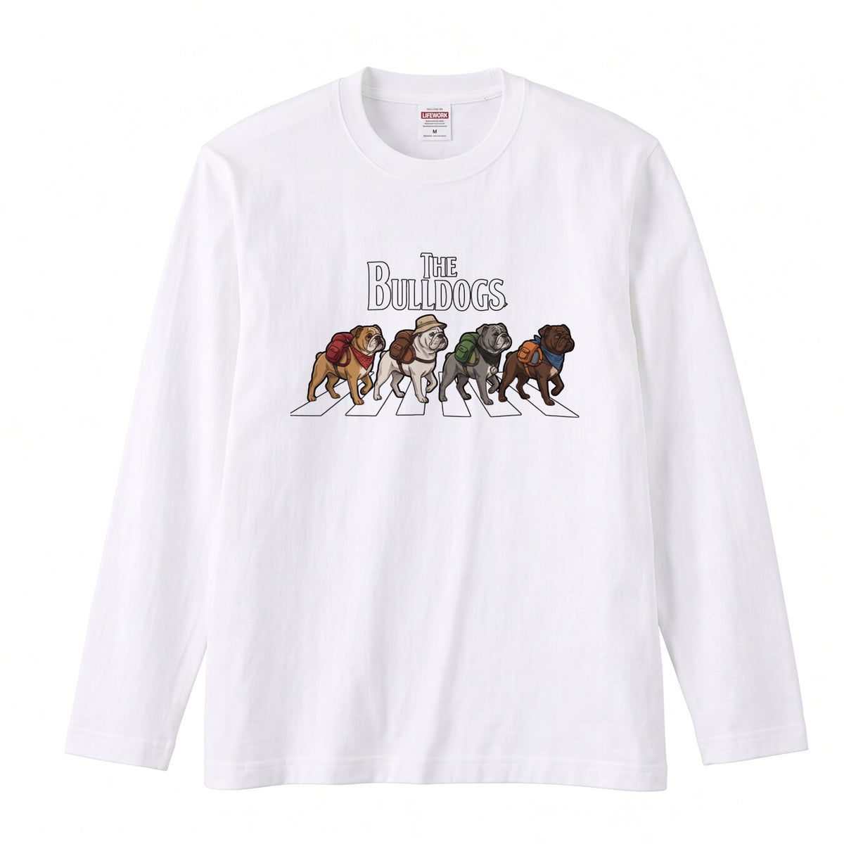 THE BULLDOGS ブルドッグ散歩デザイン ブラック長袖Tシャツ