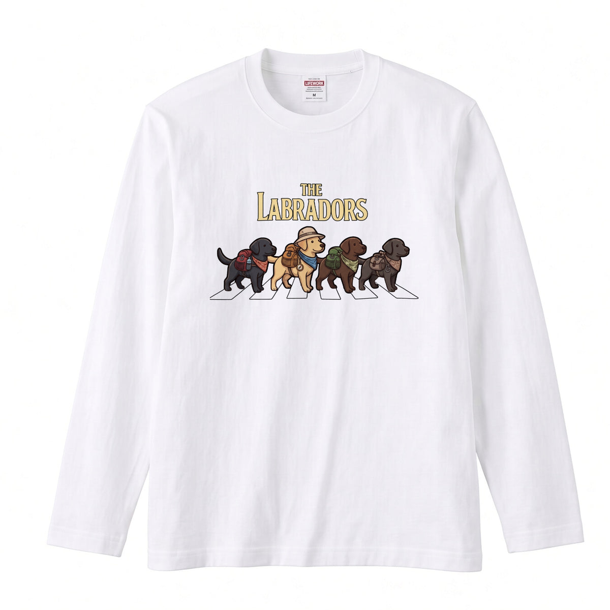 THE LABRADORS ラブラドールレトリバー散歩デザイン ブラック長袖Tシャツ