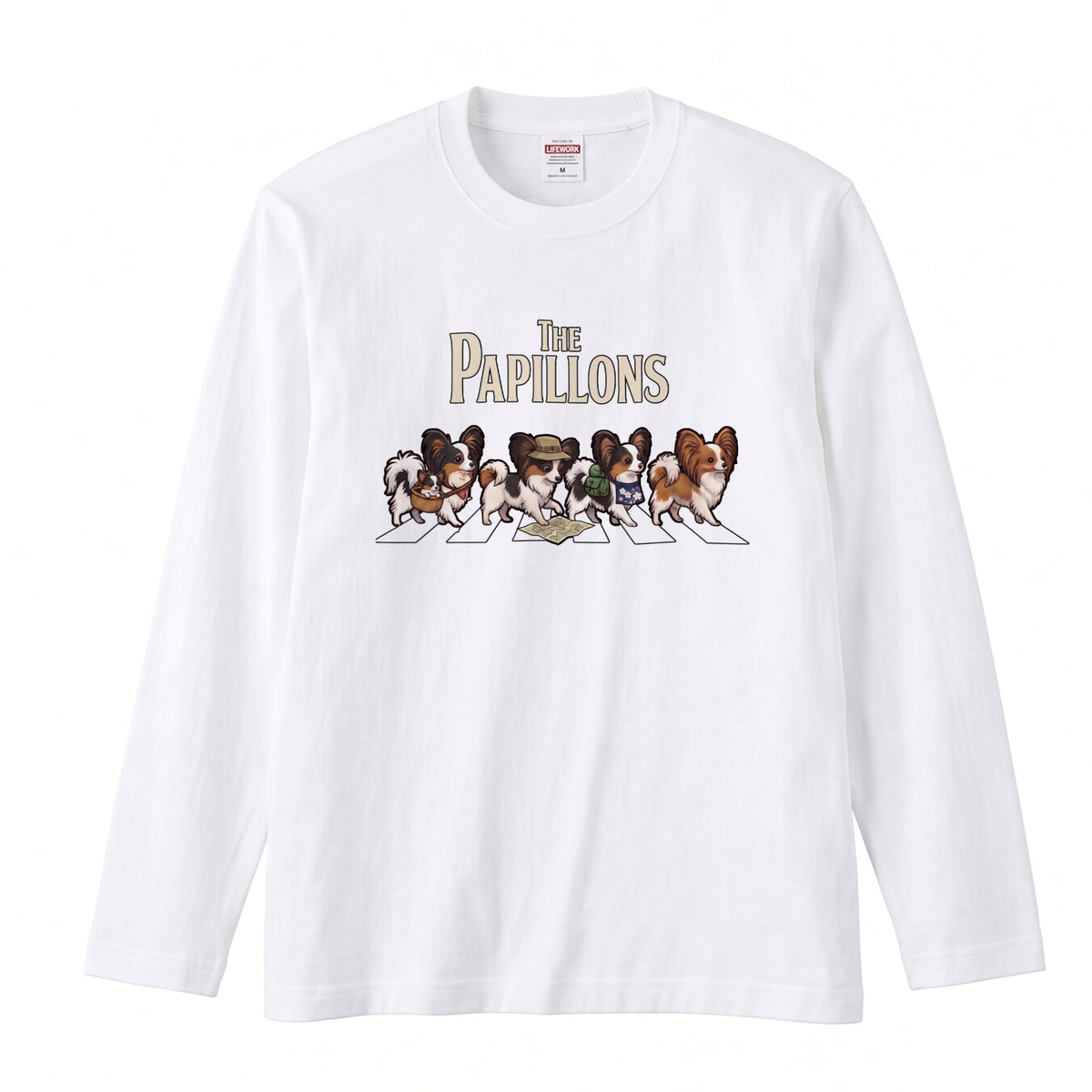 THE PAPILLONS パピヨン散歩デザイン ブラック長袖Tシャツ
