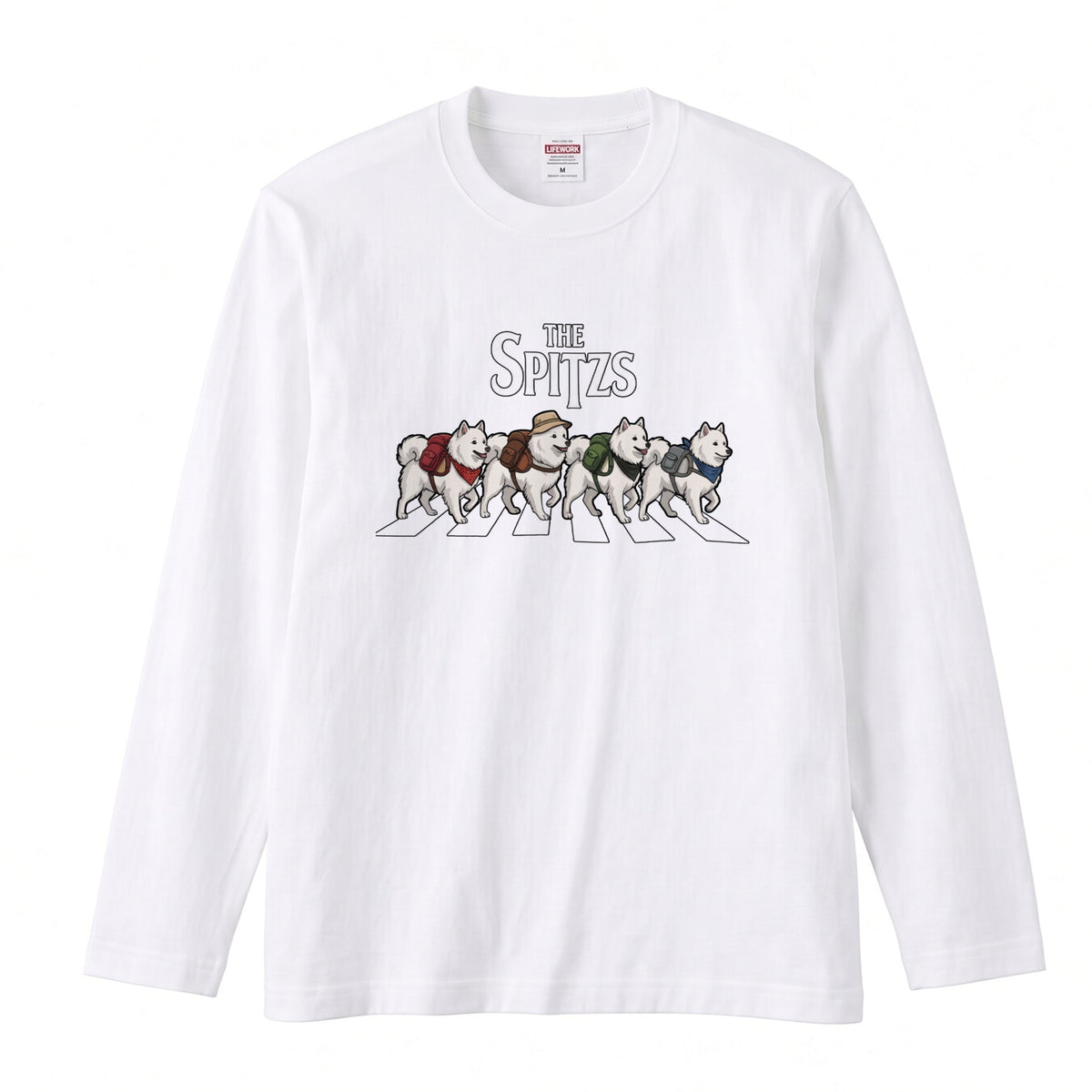 THE SPITZS 日本スピッツ散歩デザイン ブラック長袖Tシャツ
