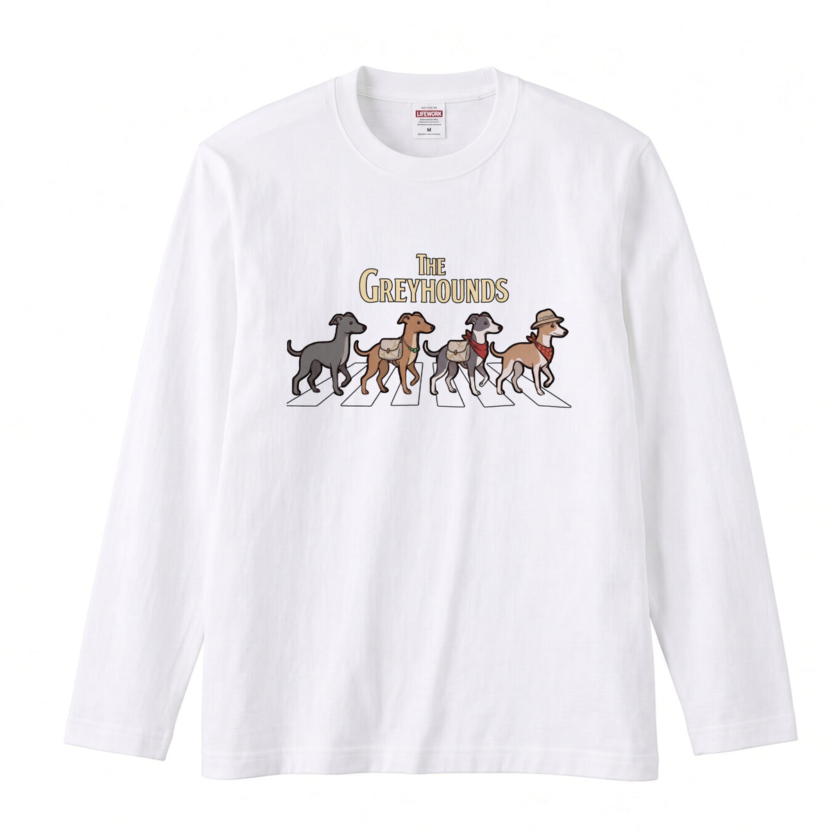 THE GREYHOUNDS グレイハウンド散歩デザイン ブラック長袖Tシャツ