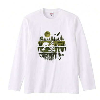 WILDLIFE FOREST ロンT | レトロ サークルグラフィック 森林浴 長袖 カジュアル Tシャツ【アウトドアファッション・普段着・ルームウェア・ユニセックス・ギフトに最適】