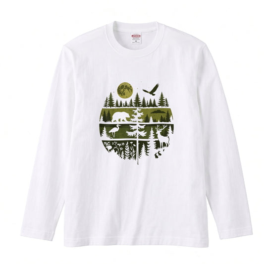 WILDLIFE FOREST ロンT | レトロ サークルグラフィック 森林浴 長袖 カジュアル Tシャツ【アウトドアファッション・普段着・ルームウェア・ユニセックス・ギフトに最適】