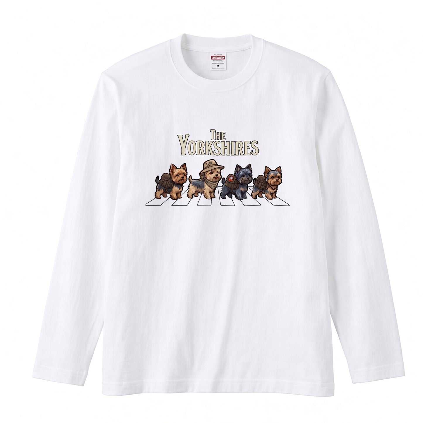 THE YORKSHIRES ヨークシャーテリア散歩デザイン ブラック長袖Tシャツ