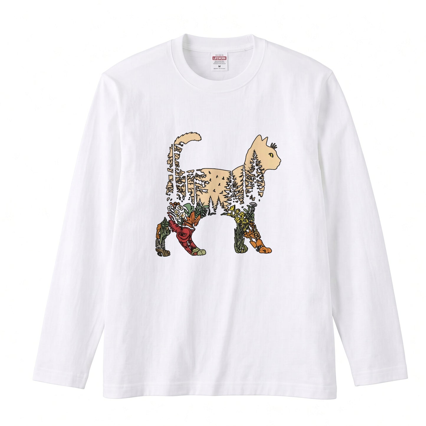 FOREST CAT ロンT | レトロ ボタニカルキャット アートグラフィック 長袖 カジュアル Tシャツ【猫ファッション・普段着・ルームウェア・ユニセックス・ギフトに最適】