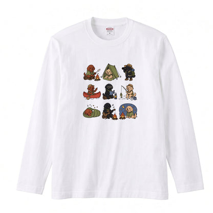 POODLE CAMP | 手描き風 トイプードル キャンプギア かわいい グラフィック 長袖Tシャツ【犬雑貨・秋キャンプ・ルームウェア・ギフトに最適】