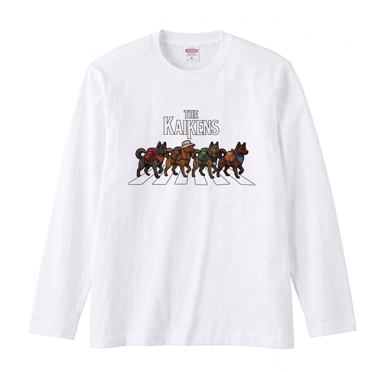 THE KAIKENS 甲斐犬散歩デザイン ブラック長袖Tシャツ