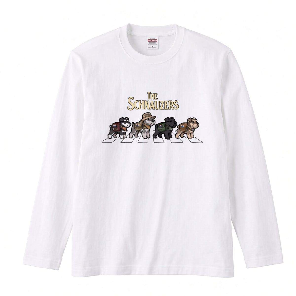 THE SCHNAUZERS ミニチュアシュナウザー散歩デザイン ブラック長袖Tシャツ