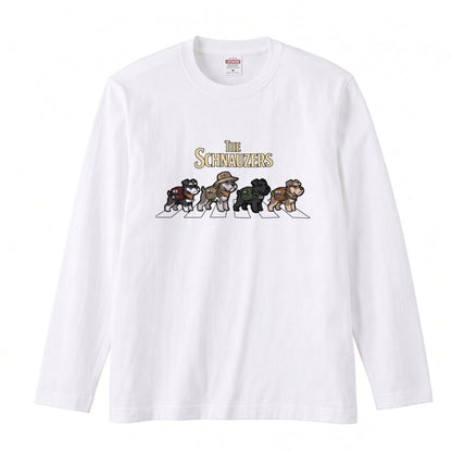 THE SCHNAUZERS ミニチュアシュナウザー散歩デザイン ブラック長袖Tシャツ