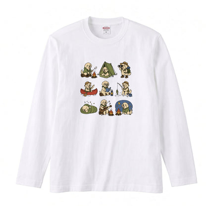 GOLDEN CAMP | 手描き風 ゴールデンレトリバー キャンプギア かわいい グラフィック 長袖Tシャツ【犬雑貨・秋キャンプ・ルームウェア・ギフトに最適】