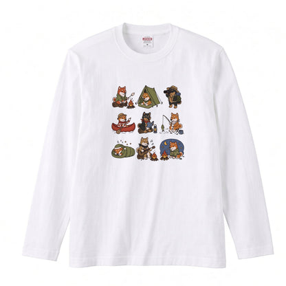 SHIBA CAMP | 手描き風 柴犬 キャンプギア かわいい グラフィック 長袖Tシャツ【和犬雑貨・秋キャンプ・アウトドア・ギフトに最適】