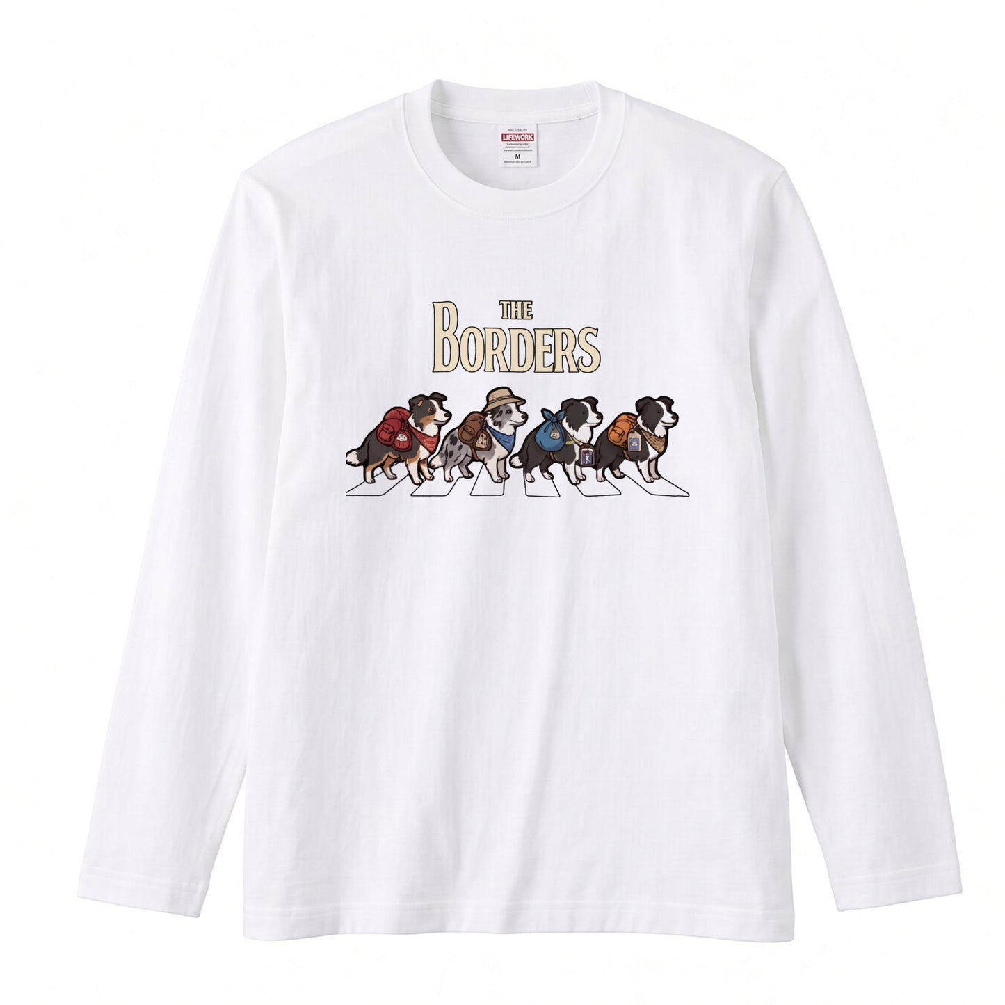 THE BORDERS ボーダーコリー散歩デザイン ブラック長袖Tシャツ