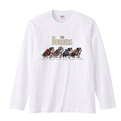 THE BORDERS ボーダーコリー散歩デザイン ブラック長袖Tシャツ
