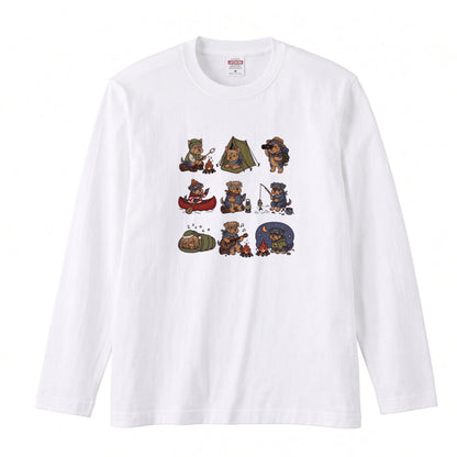 YORKIE CAMP | 手描き風 ヨーキー キャンプギア かわいい グラフィック 長袖Tシャツ【犬雑貨・秋キャンプ・ルームウェア・ギフトに最適】
