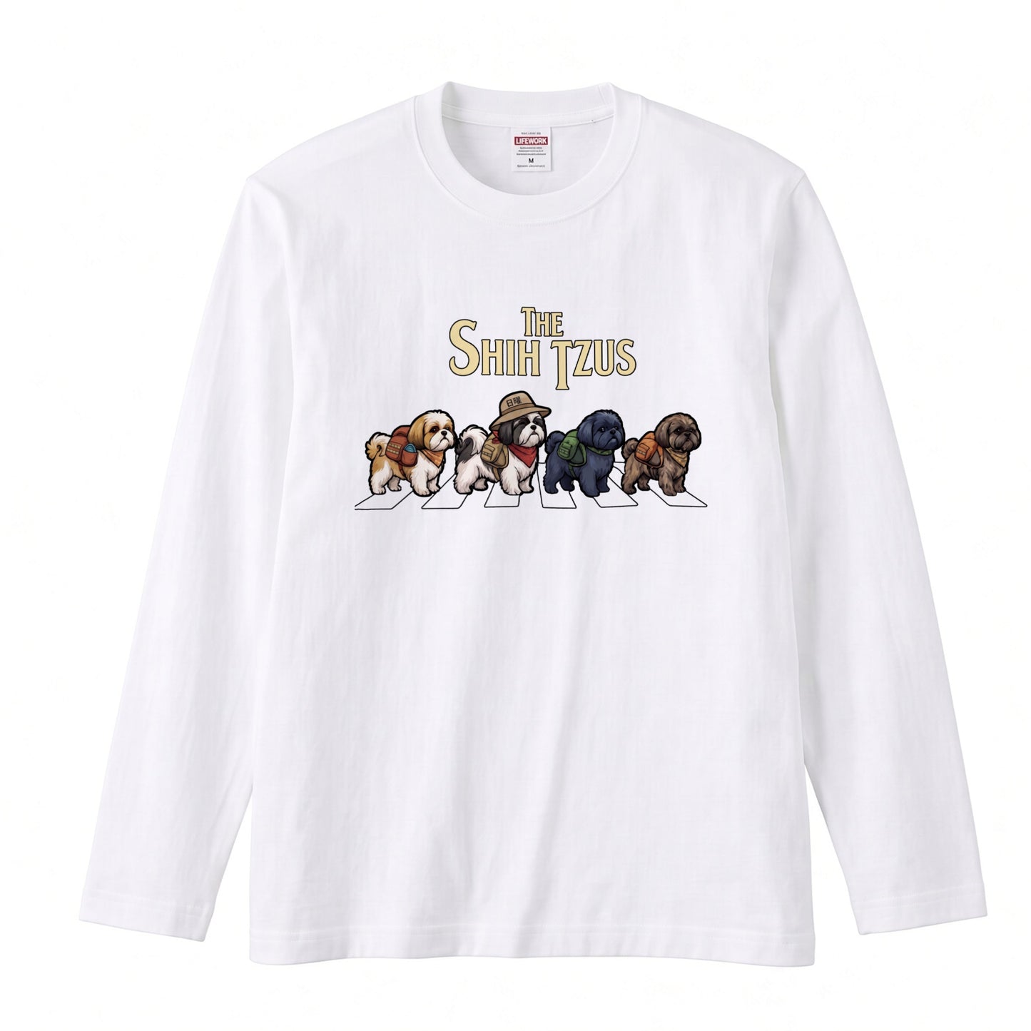 THE SHIH TZUS シーズー散歩デザイン ブラック長袖Tシャツ