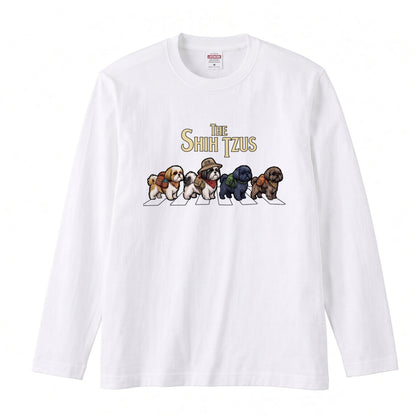 THE SHIH TZUS シーズー散歩デザイン ブラック長袖Tシャツ