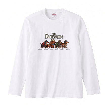 THE DACHSHUNDS ロンT | レトロ クラシック バンド風 ダックスグラフィック 長袖 カジュアル Tシャツ【おもしろTシャツ・普段着・ルームウェア・ユニセックス・ギフトに最適】